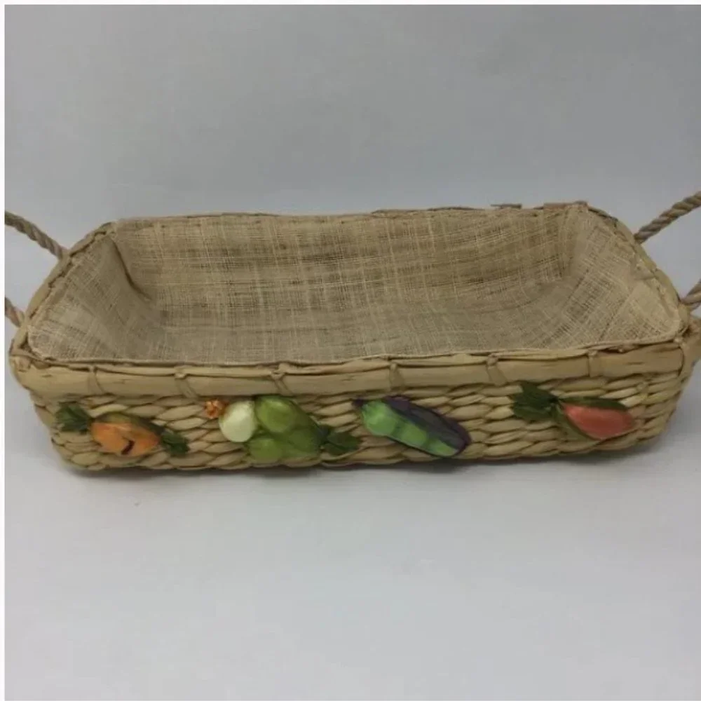 Vintage Straw Tray Decorative Fruit Baskets Set of 2 1960'S